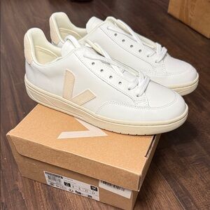 Veja Cream and White Leather Sneakers